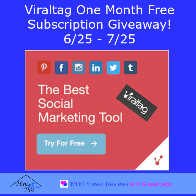 Viraltag one month free subscription giveaway ends 7/25