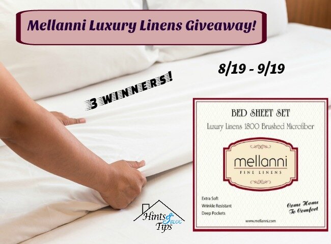 Mellanni Luxury Linens Giveaway ends 9-19